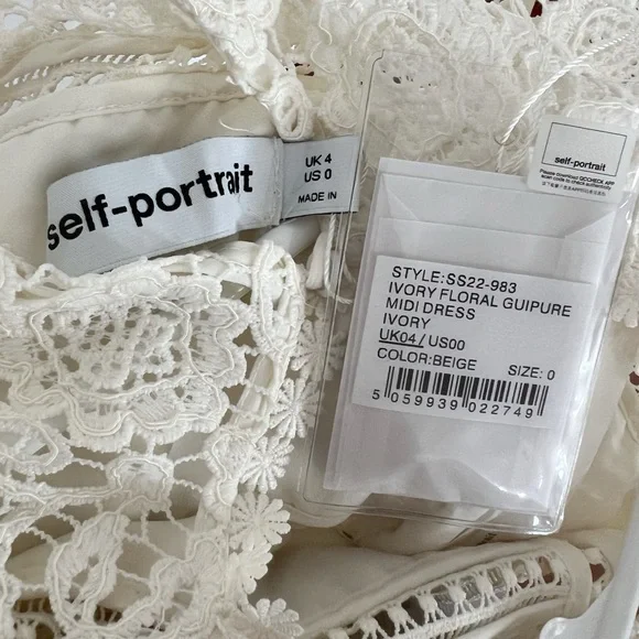 NWT Self Portrait Ivory Floral Guipure Midi Dress - US 0 - Picture 7 of 7